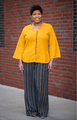 Textured Stripe Wide Leg Cotton Pant