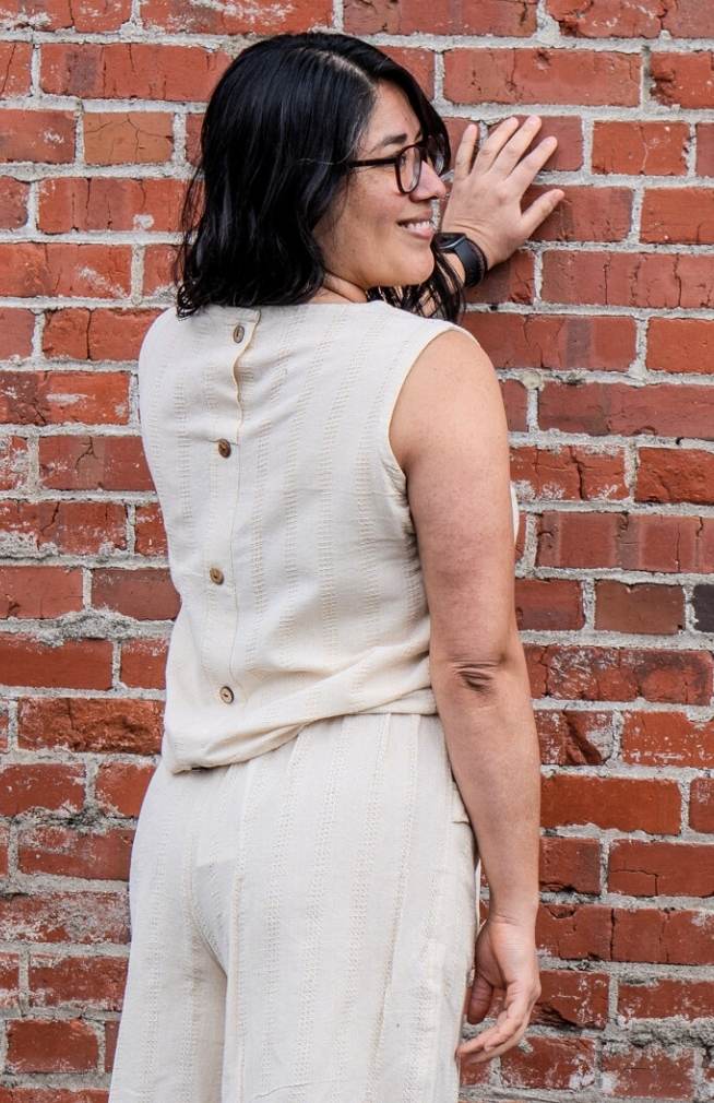 Handcrafted Pullover Cotton Tank w Faux Buttons on Back