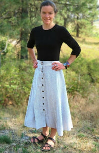 Handcrafted, Mid Length Cotton Skirt with Coconut Buttons