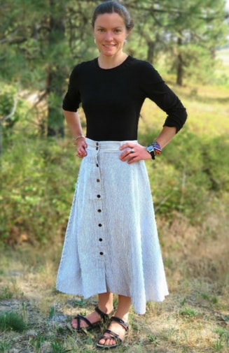 Handcrafted, Mid Length Cotton Skirt with Coconut Buttons