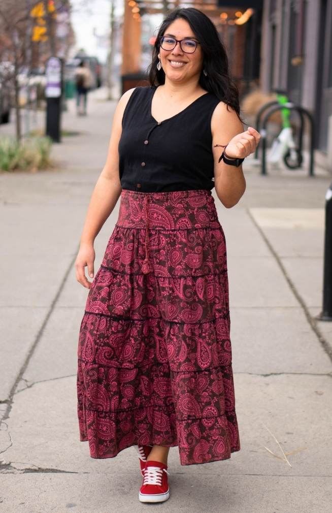 Cotton Patterned Tiered Maxi Skirt w/ Shirred Waistband, Ast