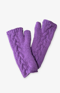Fair Trade Long wool knit fleece lined hand warmers in cable design, assorted colors. Handmade by artisans in Nepal.