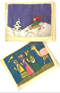Handcrafted Lokta Paper Card w Batik, Holiday Designs