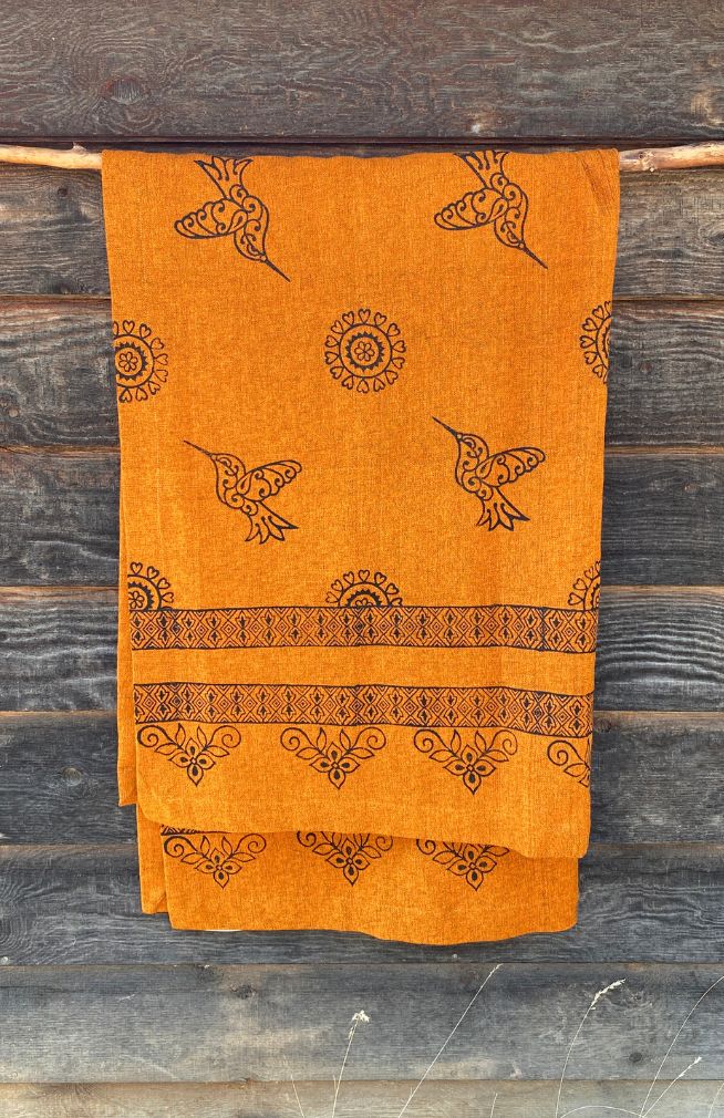 hand spun, hand block-printed cotton throw blanket in assorted colors and designs. Handmade in Nepal