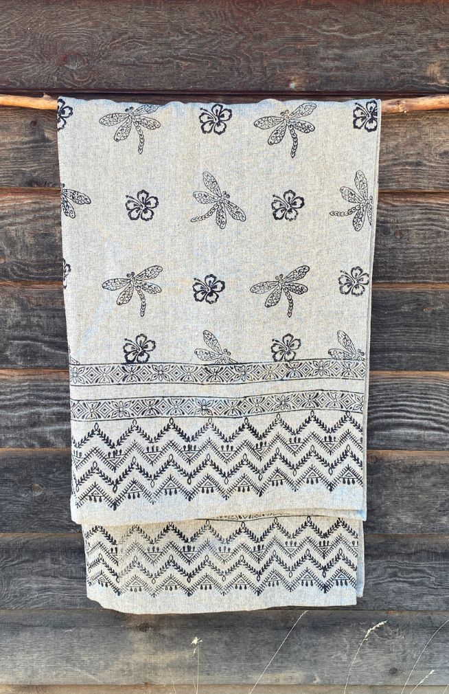 hand spun, hand block-printed cotton throw blanket in assorted colors and designs. Handmade in Nepal