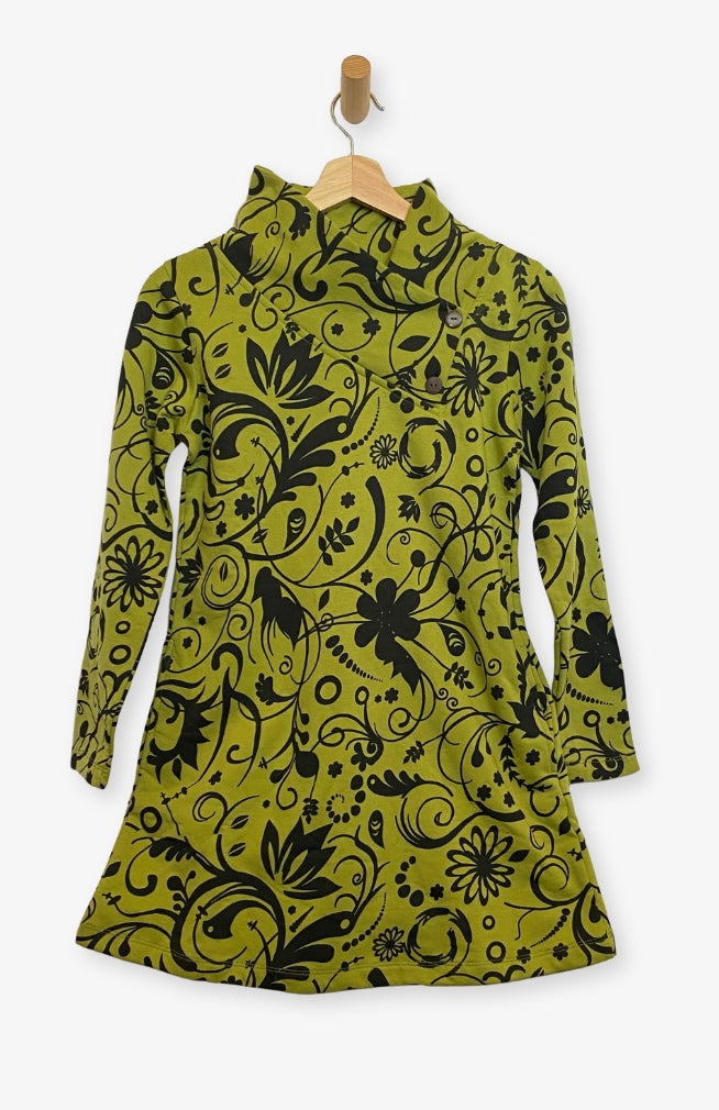 Handcrafted Cotton Fleece Pullover Jacket with Floral Silk Screen Print, Handmade by Artisans in Nepal. Fair Trade.