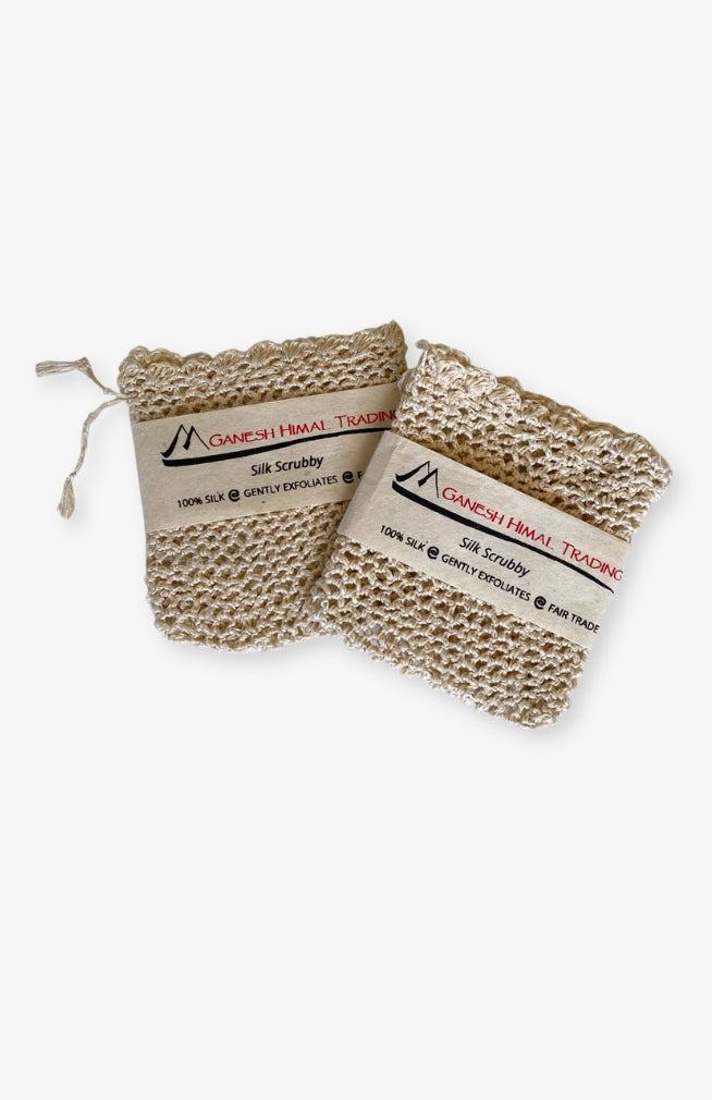 Silk crochet soap pouch. Washable and reusable, handmade in Nepal.