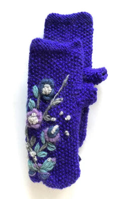wool embroidered fingerless glove fair trade nepal