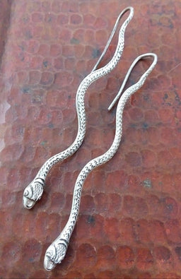 Handcrafted Sterling Silver Wavy Snake Dangle Earrings