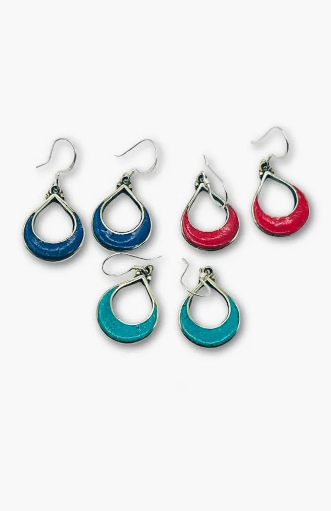 white metal & brass earrings , fair trade Nepal