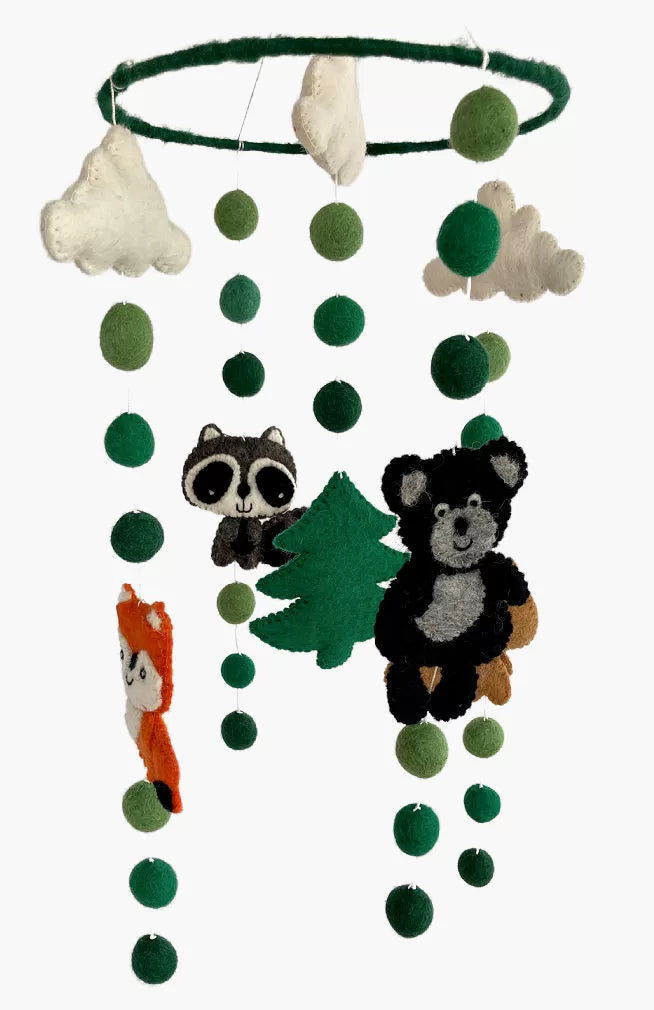 felt forest animal mobile fair trade nepal