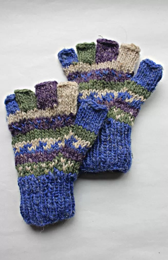 hemp wool fingerless glove fair trade nepal