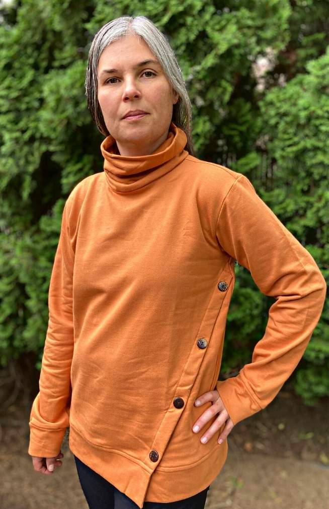 cotton sweater side buttons cowl neck fair trade nepal