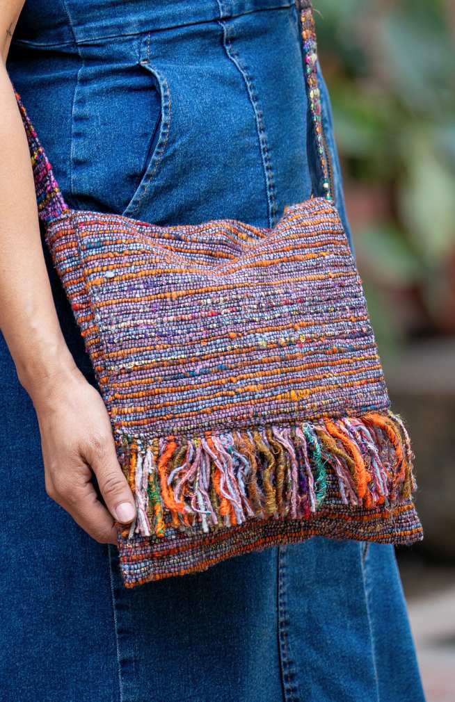 recycled silk purse with fringe
