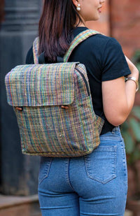 rectangular help backpack with two button flap