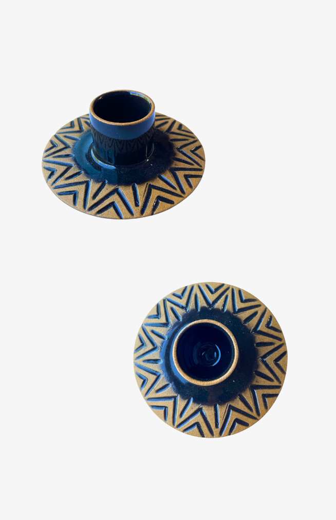round taper candle holder stamped mountain design