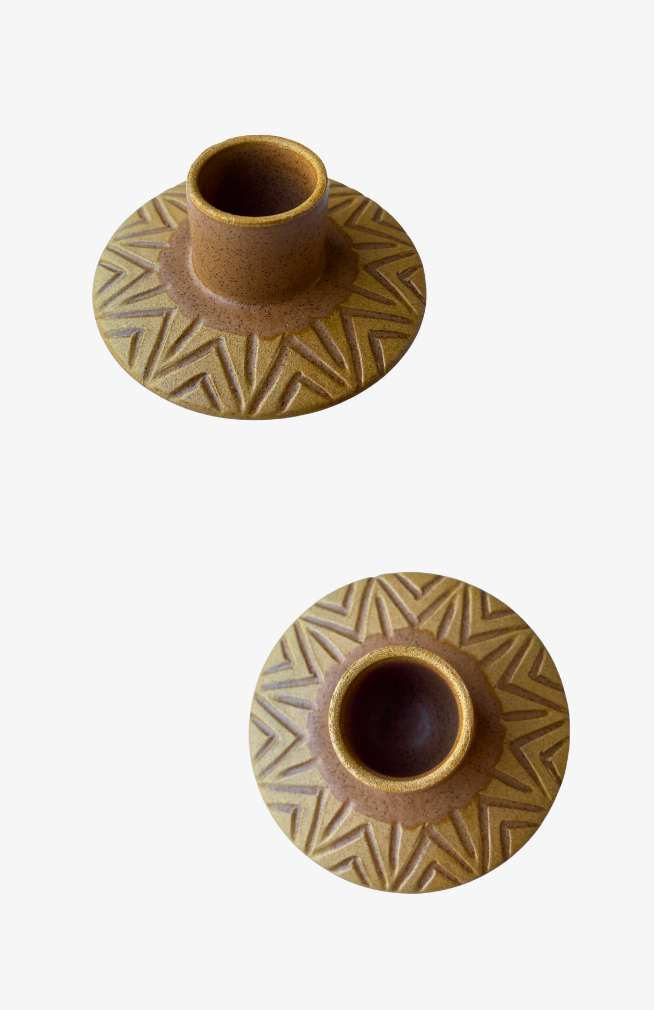 Natural colored ceramic taper candle holder