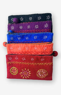 felt embroidered coin purse handmade fair trade Nepal