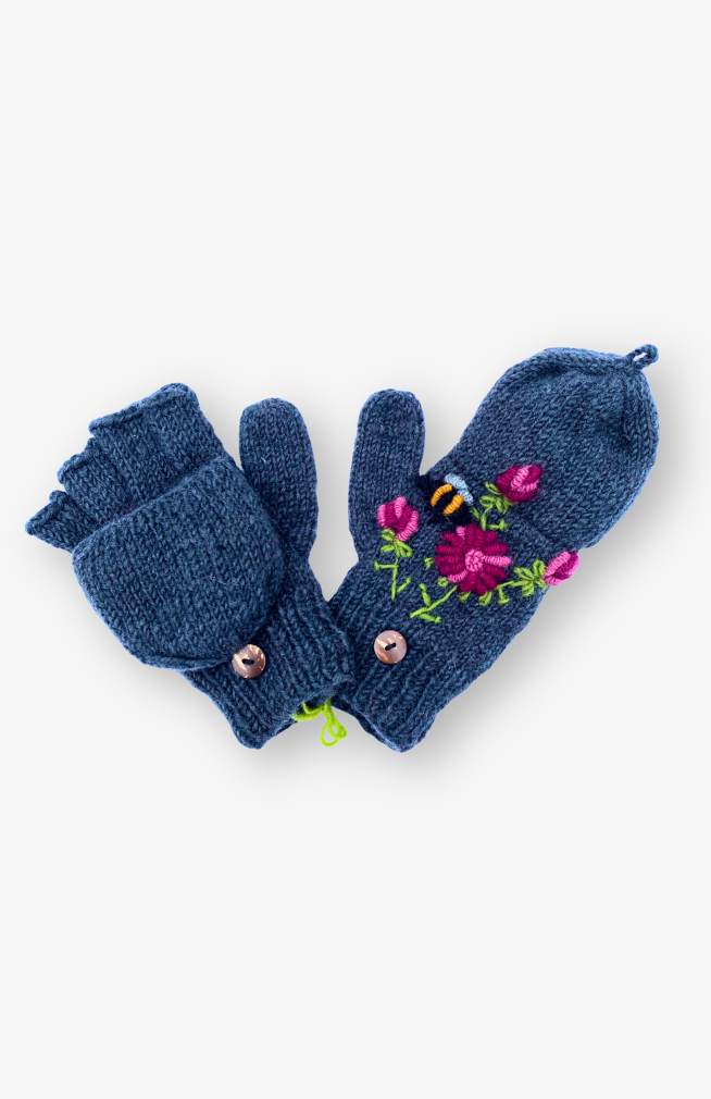 teal wool glitten with button and embroidery