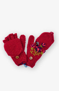 red wool fingerless glove with pull over flap