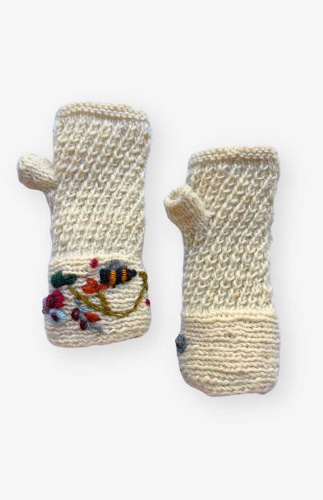 solid knit fingerless handwarmer fleece lined bees fair trade Nepal