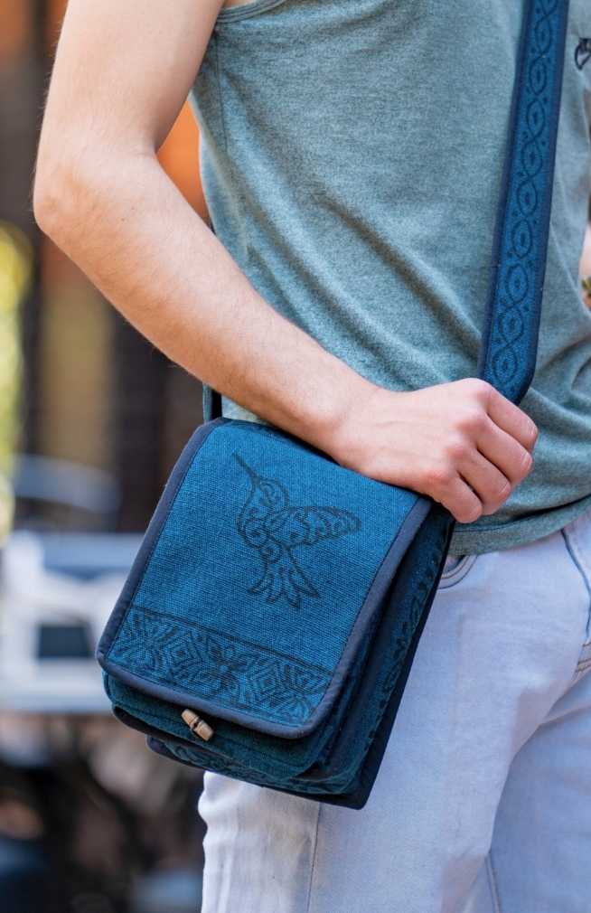 cotton block print purse with zippered front pocket