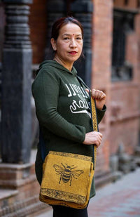 block print heavy cotton cross body purse with from flap