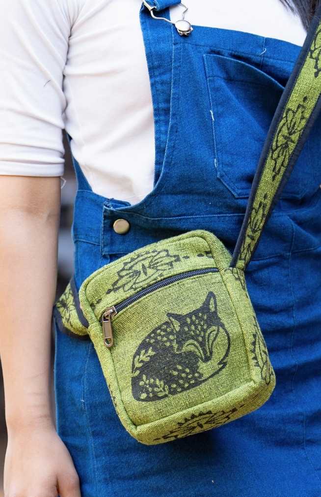 small zippered block print cross body bag