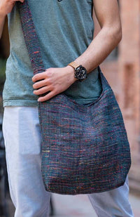 recycled silk bucket bag fair trade nepal