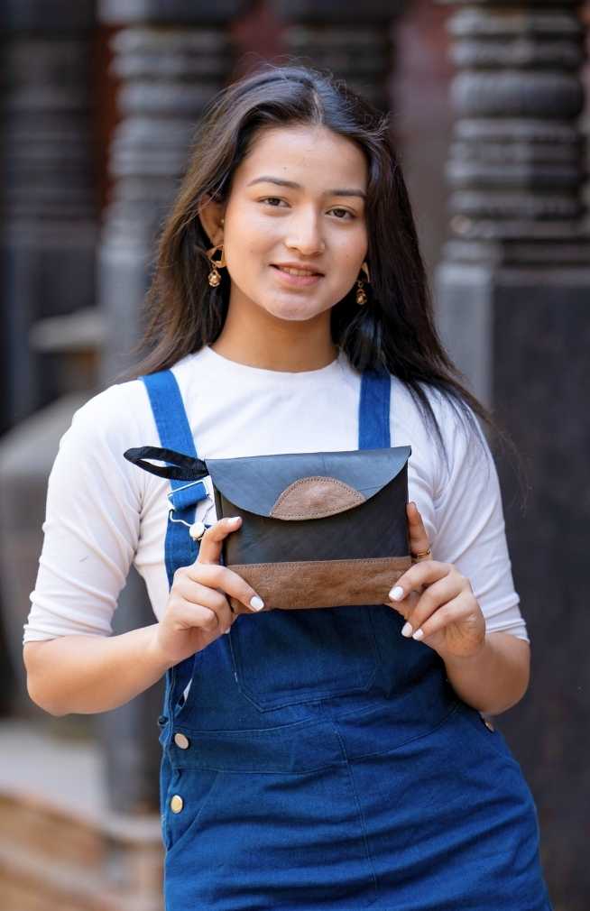 recycled rubber clutch purse with leather accents