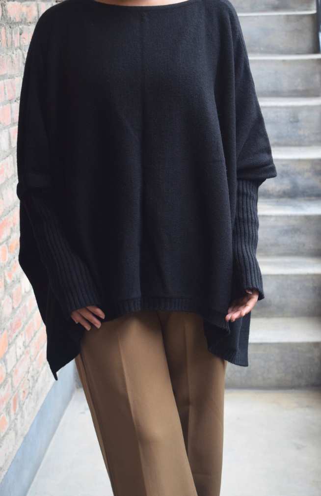 pashmina blend black poncho fair trade nepal