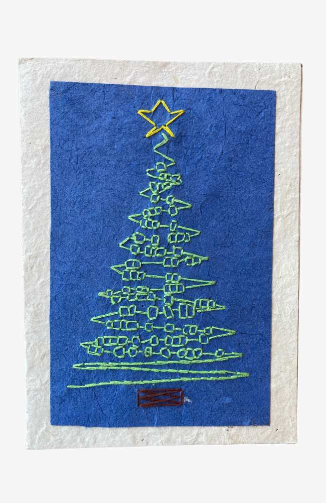 Handcrafted Lokta Paper Card w/ Embroidery, Holiday Designs