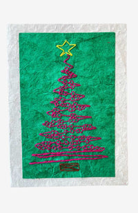 Handcrafted Lokta Paper Card w/ Embroidery, Holiday Designs