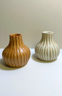 Ribbed ceramic bud vase, Handmade in Nepal.
