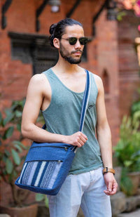 cotton cross body bag with gyari fabric accent