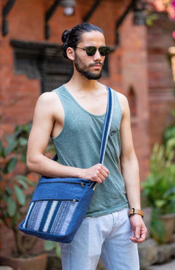 cotton cross body bag with gyari fabric accent