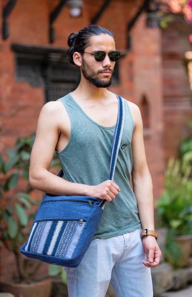 cotton cross body bag with gyari fabric accent