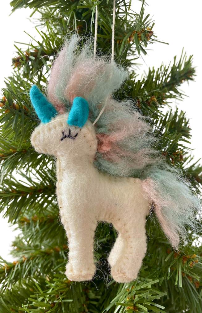 felt unicorn ornament fair trade Nepal