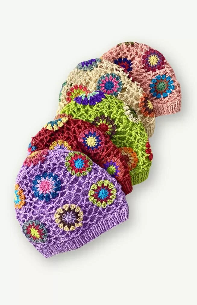 Cotton crochet skull hat, beanie, fair trade Nepal