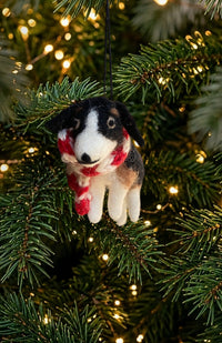 Hand felted dog with scarf ornament. Fair Trade and handmade in Nepal.