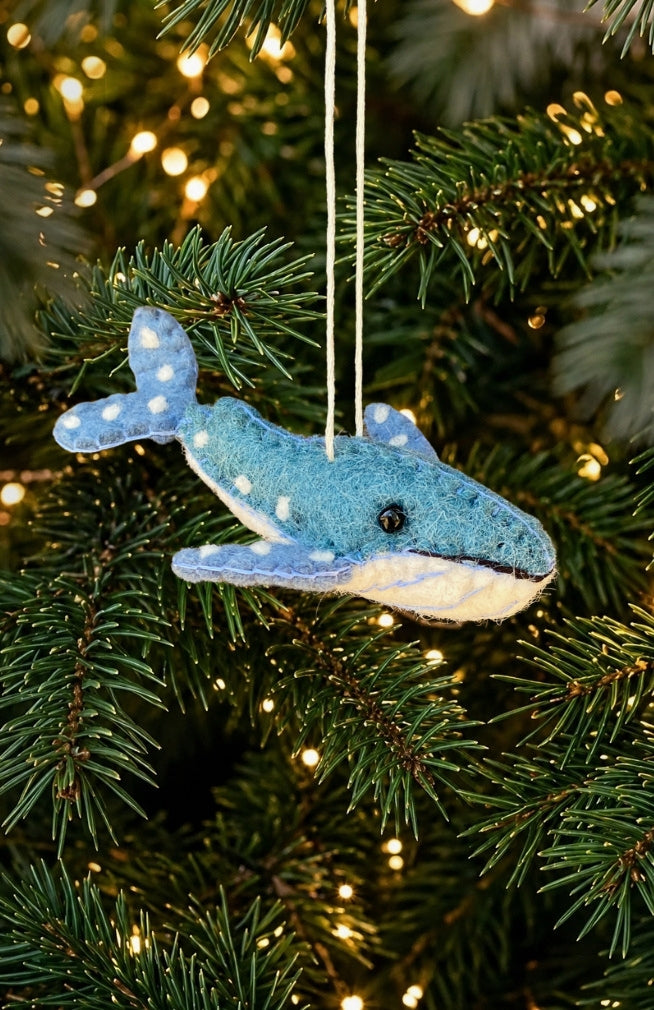 felt whale ornament fair trade nepal