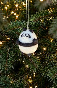 handmade small round panda bear ornament, handmade in Nepal.