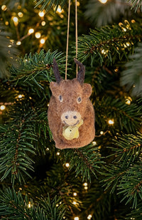 Hand felted brown yak ornament with bell. Handmade in Nepal. 