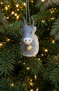 Hand felted grey yak ornament with bell. Handmade in Nepal. 