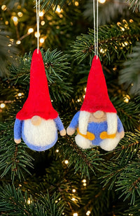 Hand Felted gnome ornaments, set of two. Fair trade and handmade in Nepal.
