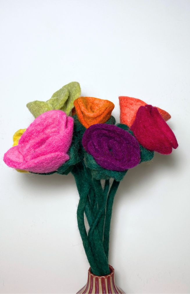 colorful felt rose flower handmade in Nepal