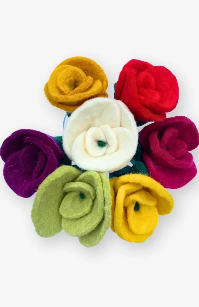 colorful felt rose flower handmade in Nepal
