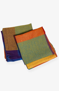 A rainbow/multicolor checked cloth napkin sold as a set of two, quick drying,  handmade in Nepal. 