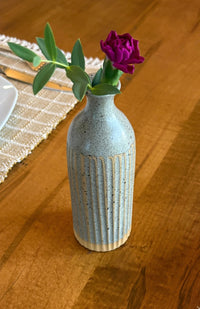 Large handmade stoneware vase with stripes, handcrafted by artisans in Nepal.
