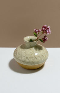 Small handmade ceramic bud vase, handmade in Nepal with a triangle design, available in an assortment of colors.